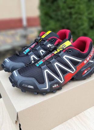 Мужские кроссовки salomon speedcross 3 чёрные с красным / чоловічі кросівки2 фото