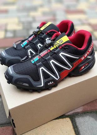 Мужские кроссовки salomon speedcross 3 чёрные с красным / чоловічі кросівки7 фото