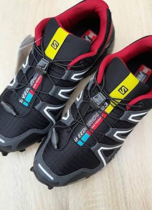 Мужские кроссовки salomon speedcross 3 чёрные с красным / чоловічі кросівки8 фото