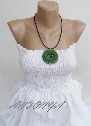 Комплект украшений зеленый, набор кулон и кольцо зеленый, этнический кулон