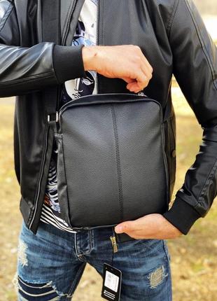 Барсетка кожаная черная сумка через плечо мужская4 фото