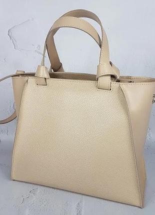 Сумка женская средняя натуральная кожа, слоновая кость с тиснением под рептилию 1654