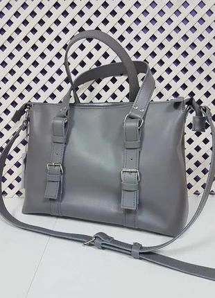 Сумка женская большая натуральная кожа серая матовая 1714