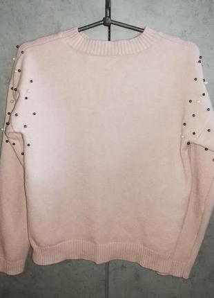 Пудровый свитерок, бледно-розовый свитер с бусинами, джемпер, кофта5 фото