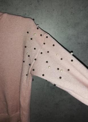Пудровый свитерок, бледно-розовый свитер с бусинами, джемпер, кофта3 фото