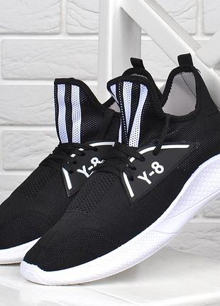 Кросівки чоловічі текстильні y8 чорні з білим дихаючі