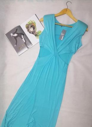 Платье в пол нежно-голубое miss love с разрезом декольте вырезы на талии2 фото