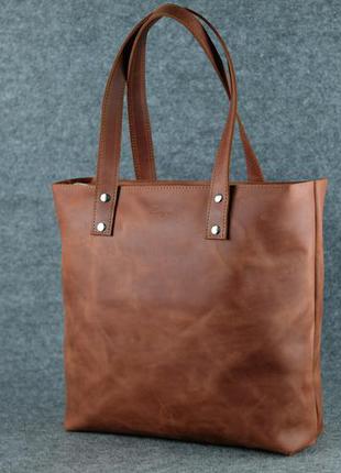 Кожа. ручная работа. вместительная коричневая кожаная сумка шопер.