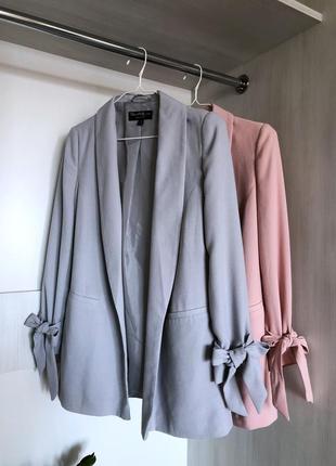 🐚 нежный серый блейзер/пиджак с завязками на рукавах miss selfridge1 фото