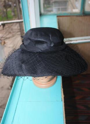 Шикарная винтажная чёрная шляпа с вуалью3 фото