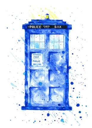 Картина hand made акварель малюнок малюнок доктор хто doctor who tardis тардіс тардіс подарунок