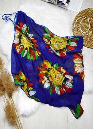 Парео пляжное шарф палантин платок на пляж синий цветочный2 фото
