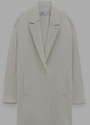 Zara подовжений жакет піджак блейзер легке напівпальто текстурована тканина бавовна 40 % вовна 10%7 фото