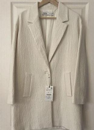 Zara удлиненный жакет пиджак блейзер легкое полупальто текстурированная ткань хлопок 40% шерсть 10%2 фото