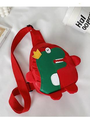 Рюкзак через плечо , мини-рюкзак, рюкзак на одно плечо, красный. динозавр - король.3 фото