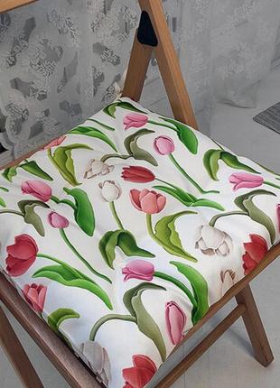 Подушка на стілець із зав'язками тюльпани 40x40 см (pz_21a010)