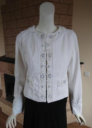 Max mara джинсовый винтажный белый пиджак блейзер с вышивкой бисером размер  m1 фото