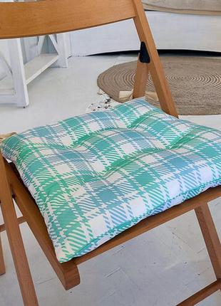 Подушка на стілець із зав'язками біло-зелені квадрати 40х40 см (pz_21a014)