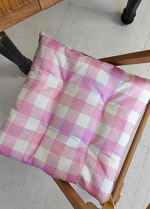Подушка на стілець із зав'язками біло-рожеві квадрати 40х40 см (pz_21a013)1 фото