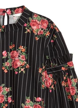 Широка блузка від h&m,блузка з коміром-стійкою, сорочка з квітковим принтом2 фото