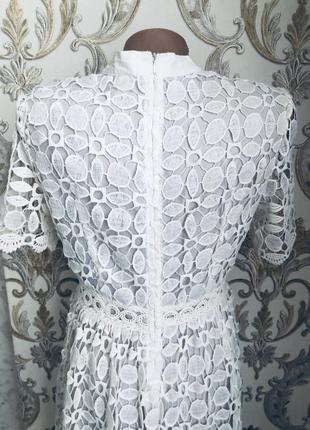 Шикарное трендовое модное стильное кружевное кружево белое платье5 фото