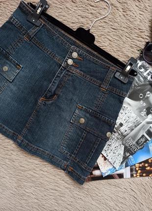 Крутая короткая джинсовая юбка с накладными карманами/спідниця2 фото