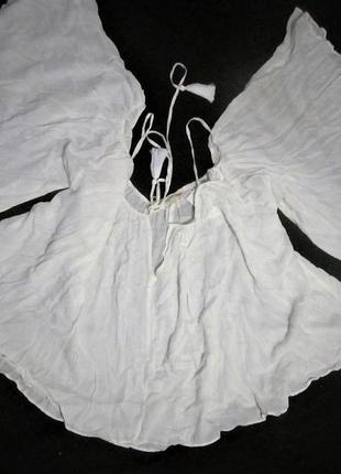 Белая "бохо" блуза с рукавами "ангел" и оголенными плечами размер l4 фото
