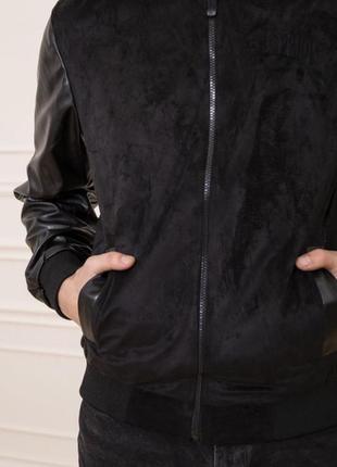 Заканчивается!куртка бомбер мужская с кожаными.   рукавами цвет черный xs s2 фото