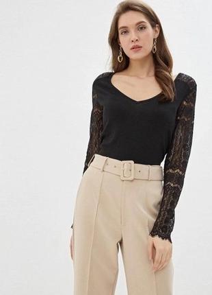 Пуловер naf naf, кофта з ажурними рукавами, чорна кофточка, кофта з красивою спинкою