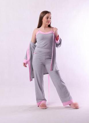 Женский комплект для дома халат и пижама топ штаны шорты4 фото