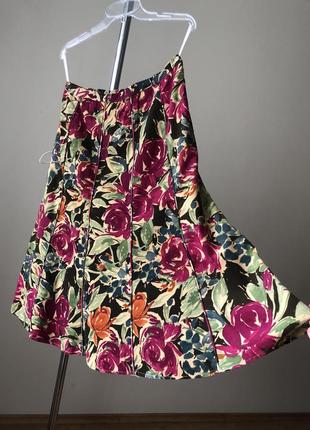 Вельветовая юбка годе цветочный принт бордо зеленый беж