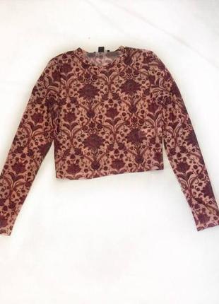 Кофта прозрачная, принт, цветочное, укороченный топ с рукавами