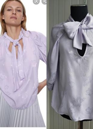 Блуза з пишними рукавами бантом лілового кольору zara , 160/80 cm