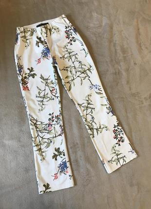 Бавовняні штани брюки з квітами zara2 фото