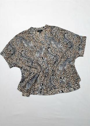 🎁1+1=3  блузка блуза  вльна з леопардовим принтом оверсайз