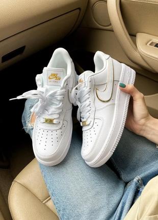 Nike air force 1 07 essential white gold, женские кроссовки найк