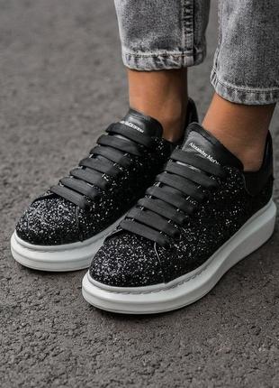 Женские кеды alexander mcqueen luxury  svarovski “black\white”