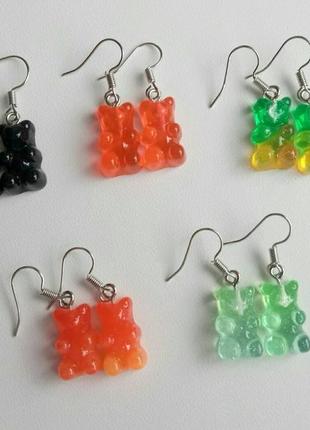 Серьги мармеладные мишки, желейные, сережки gummy bear, голубые, блакитні, тренд 20214 фото