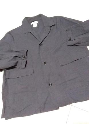 Темно-синий хлопковый жакет/блуза с эфектом жатки без подкладки 14 размера