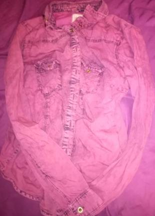 Джинсовая рубашка розовая2 фото