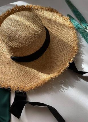 Шляпа женская соломенная с тонким плетением и черной ленточкой 💛3 фото