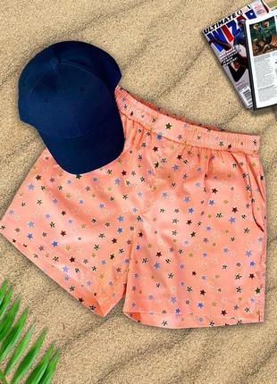 Пляжные шорты мужские для плавания купания персикового цвета с рисунком звезд