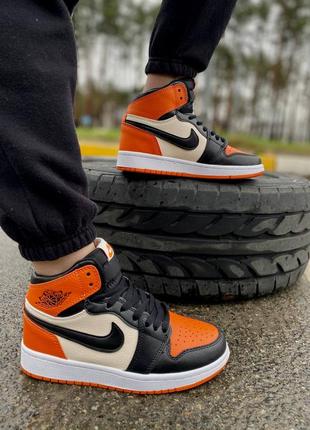 Nike jordan 1 retro mid orange black, женские кроссовки найк джордан