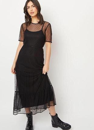 Длинное чёрное платье сетка george, размеры 10,142 фото