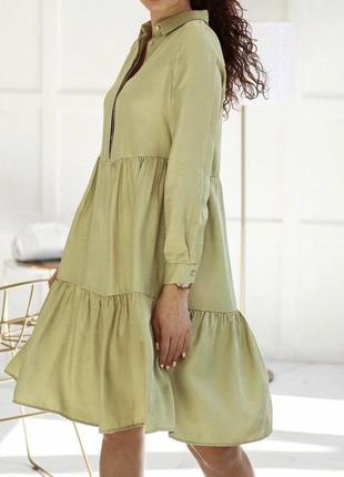 Летнее платье рубашка базовое платье с воротником зеленое платье zara1 фото