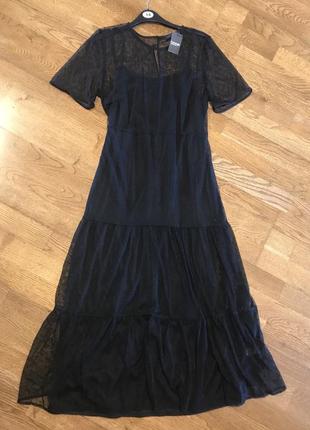Длинное чёрное платье сетка george, размеры 10,145 фото