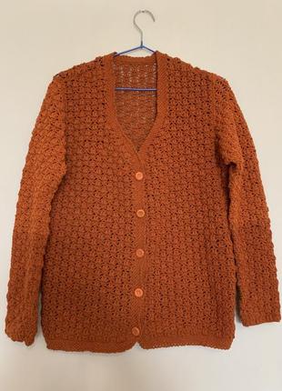 Помаранчева в'язана кофта, в'язаний кардиган