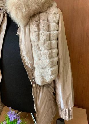 Basic editions пуховик куртка жіноча з капюшоном, жилетка кролик, колір бежевий2 фото