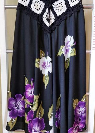 Спідниця в підлогу чорна квіти з плетеним верхом