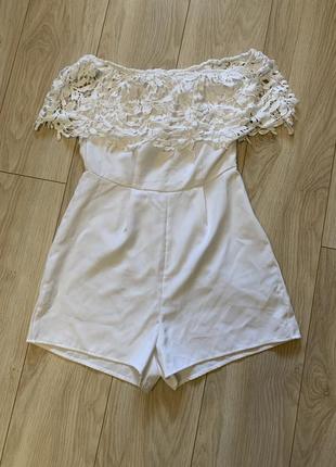 Комбинезон белый женский ромпер с шортами классный летний нарядный стильный красивый